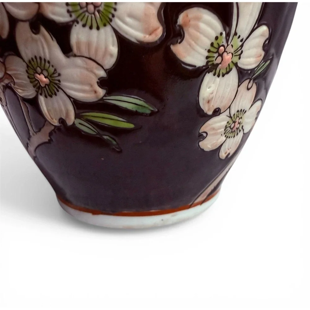 Vintage Japanese Vase Chinoiserie Cherry Blossom Dogwood Flower 8